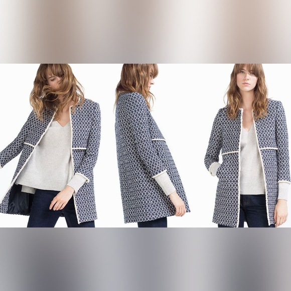 Zara Jackets & Blazers - Zara That Viral Coat Blue White Tweed Frayed Size Large